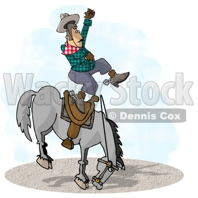Bareback Bronc Riding At A Rodeo Competition Clipart Illustration