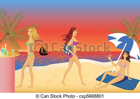 Beach   Women Relaxing And Having Fun    Csp5668801   Search Clipart    