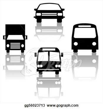 Bus Truck Car And Subway Train Silhouettes With Shadows  Clipart
