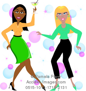 Clip Art Image Of Two Women Having Fun At A Party   Acclaim Stock