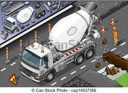 Clipart Vector Of Isometric Cement Mixer Truck In Front View