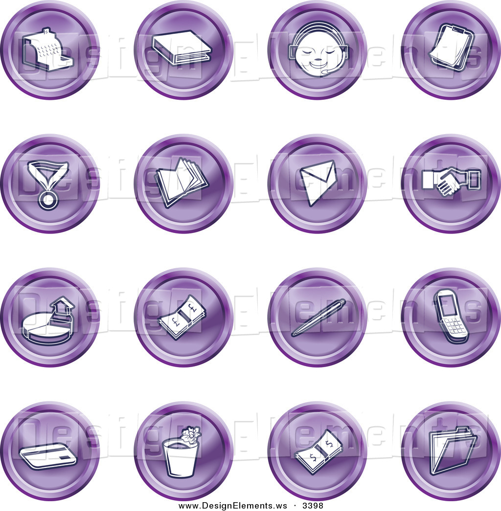 Design Element Clipart Of A Collection Of Sixteen Purple Icons Of A    
