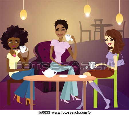 Drawing   Three Women Having Tea Together  Fotosearch   Search Clipart