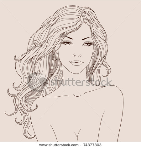 Face Long Flowing Hair And Sexy Lips In A Vector Clipart Illustration