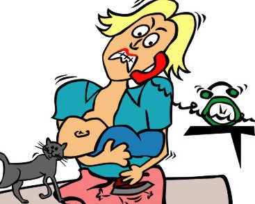 Frazzled Mom Clipart With Telephone Baby Cat And Ironing