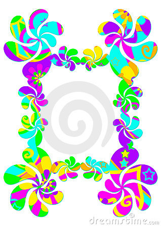 Funky Frame Or Border With A Colorful Psychedelic Flower Power Pattern