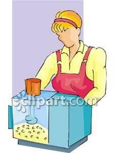 Girl Selling Popcorn At A Movie Theater   Royalty Free Clipart Picture