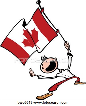 Of A Happy Man Waving A Canadian Flag Bwo0049   Search Vector Clipart