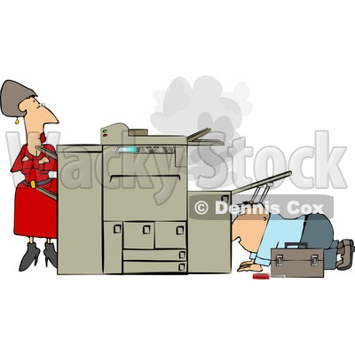 Repairman Fix Her Broken Photocopy Machine Clipart   Dennis Cox  4339