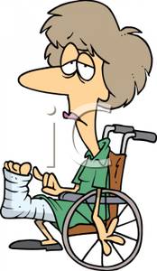 Woman With A Broken Leg In A Wheelchair   Royalty Free Clipart Picture