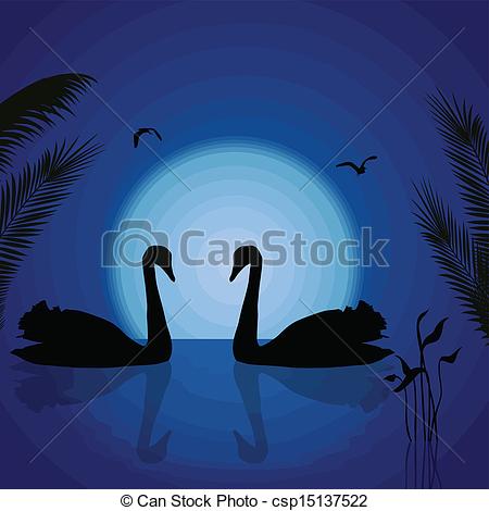 Blue Sunset   Two Swans Under The Blue    Csp15137522   Search Clipart    