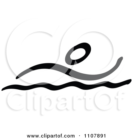 Clipart Black And White Stick Drawing Of A Swimmer   Royalty Free