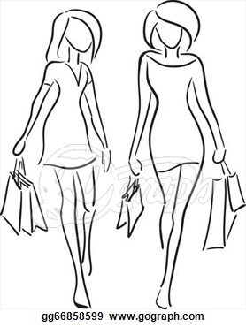 Clipart   Girlfriends Shopping  Stock Illustration Gg66858599