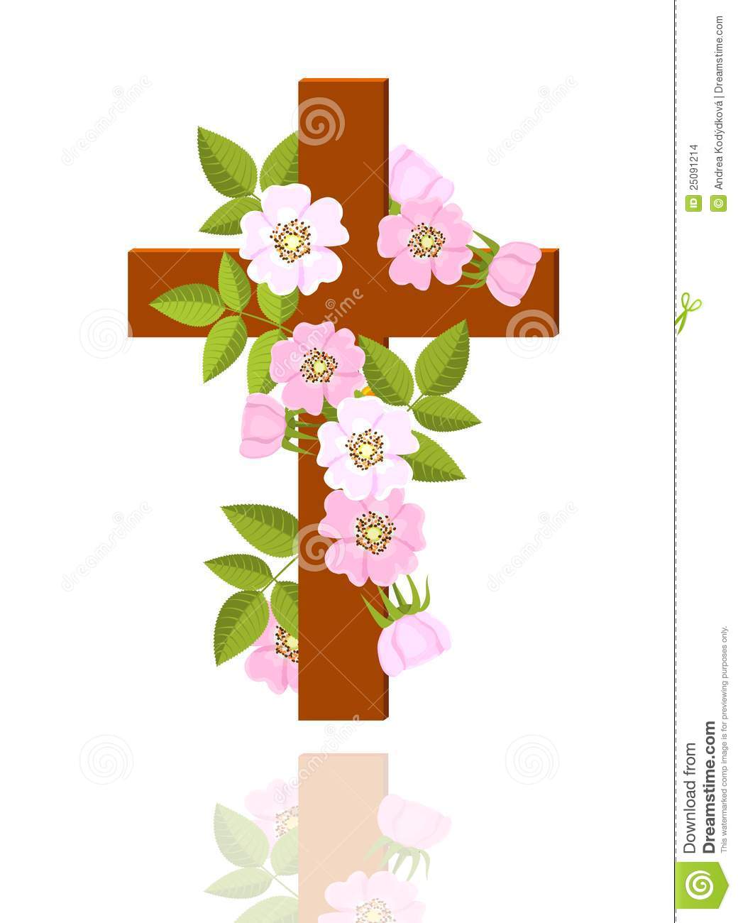 Cross With Flowers Of Wild Rose On White Background   Illustration