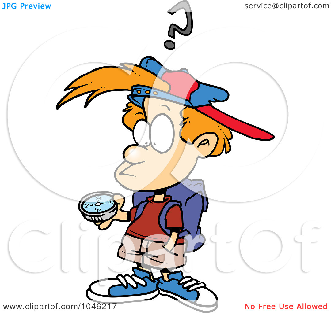 Illustration Of A Cartoon Confused Boy Using A Compass By Ron Leishman