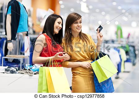 Two Girlfriends With Shopping Bags   Csp12977858