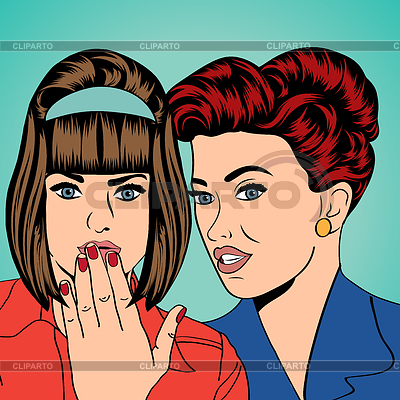 Two Young Girlfriends Talking Comic Art Illustration In Vector Format