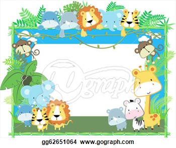 Vector Art   Cute Jungle Baby Animals Jungle Plants And Bamboo Frame    