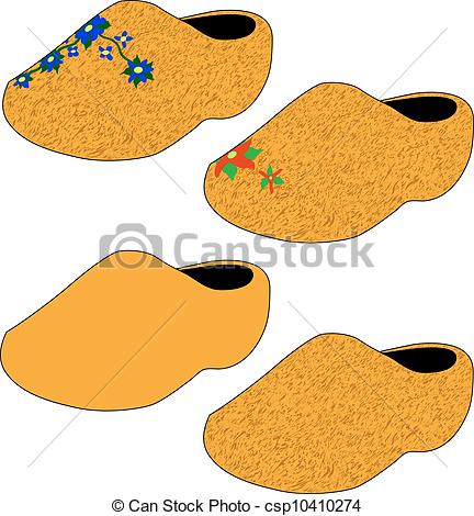 Vectors Illustration Of Dutch Clogs Vector   Wooden Shoes With Various