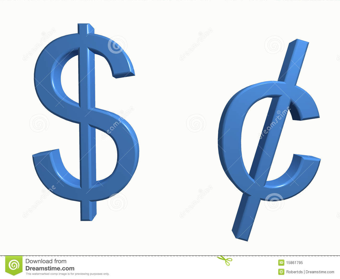 3d Symbols For Dollar And Cent Isolated On White  Computer Render
