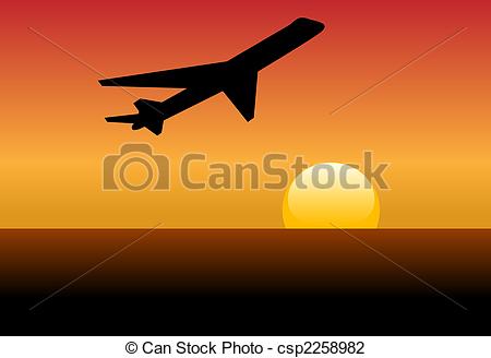 Airline Jet Silhouette Takeoff Into Sunset Or Dawn   Csp2258982