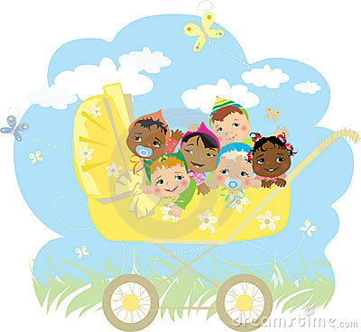 An Illustration Of A Bunch Of Babies In A Buggy