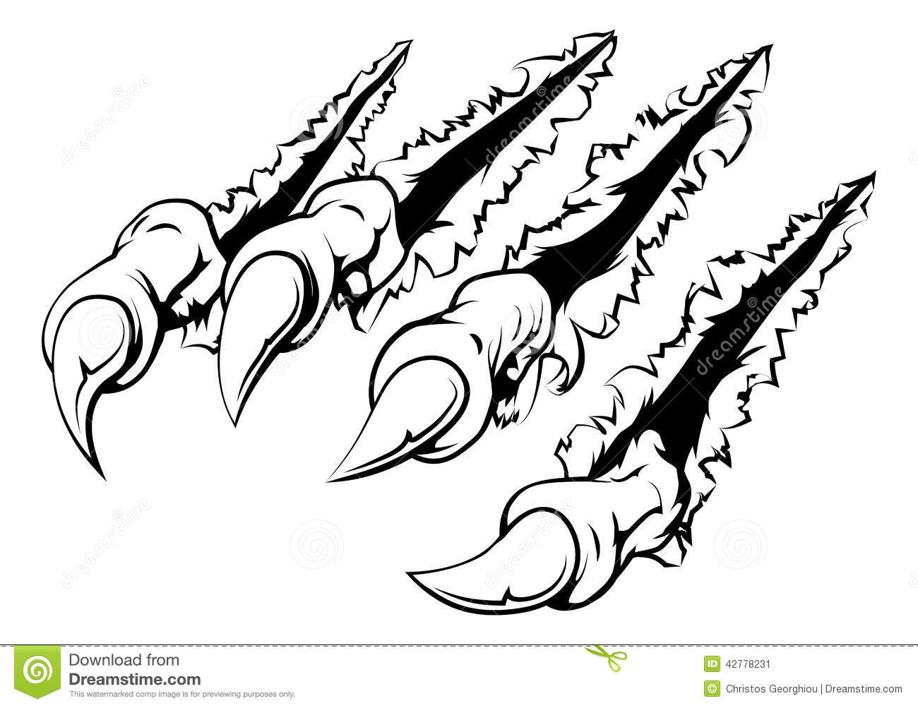 Black And White Illustration Of Monster Claws Breaking Through Ripping