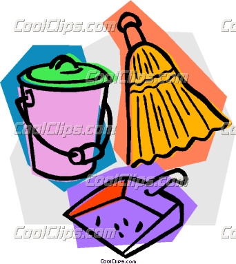 Broom With Dustpan And Pail Vector Clip Art