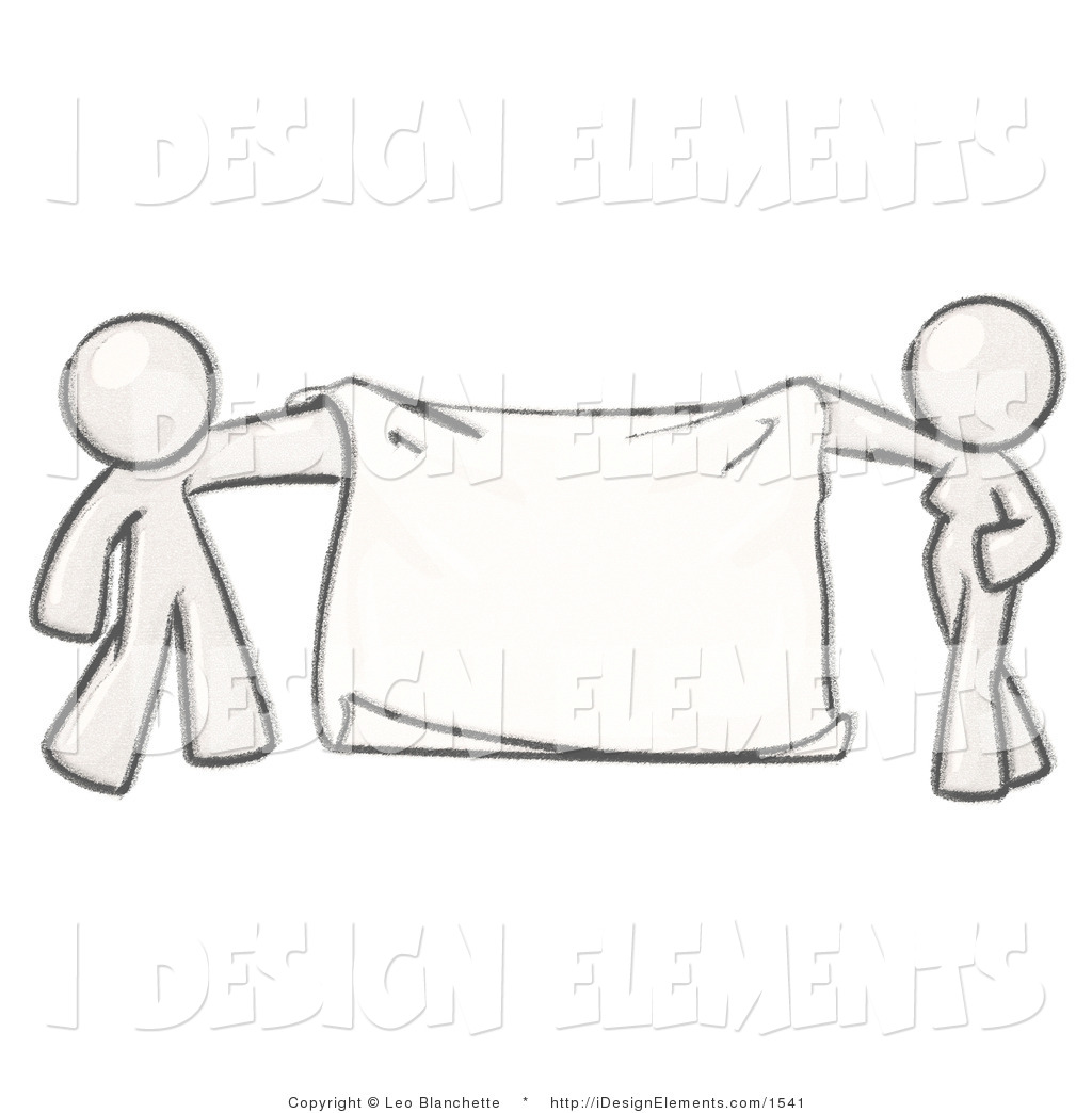 Clip Art Of A Sketched Couple Holding A Blank Banner By Leo Blanchette    