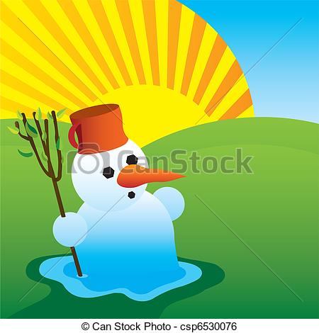 Clip Art Vector Of End Of Winter   Snowman Csp6530076   Search Clipart