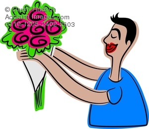 Clipart Illustration Of A Man Giving A Bunch Of Flowers