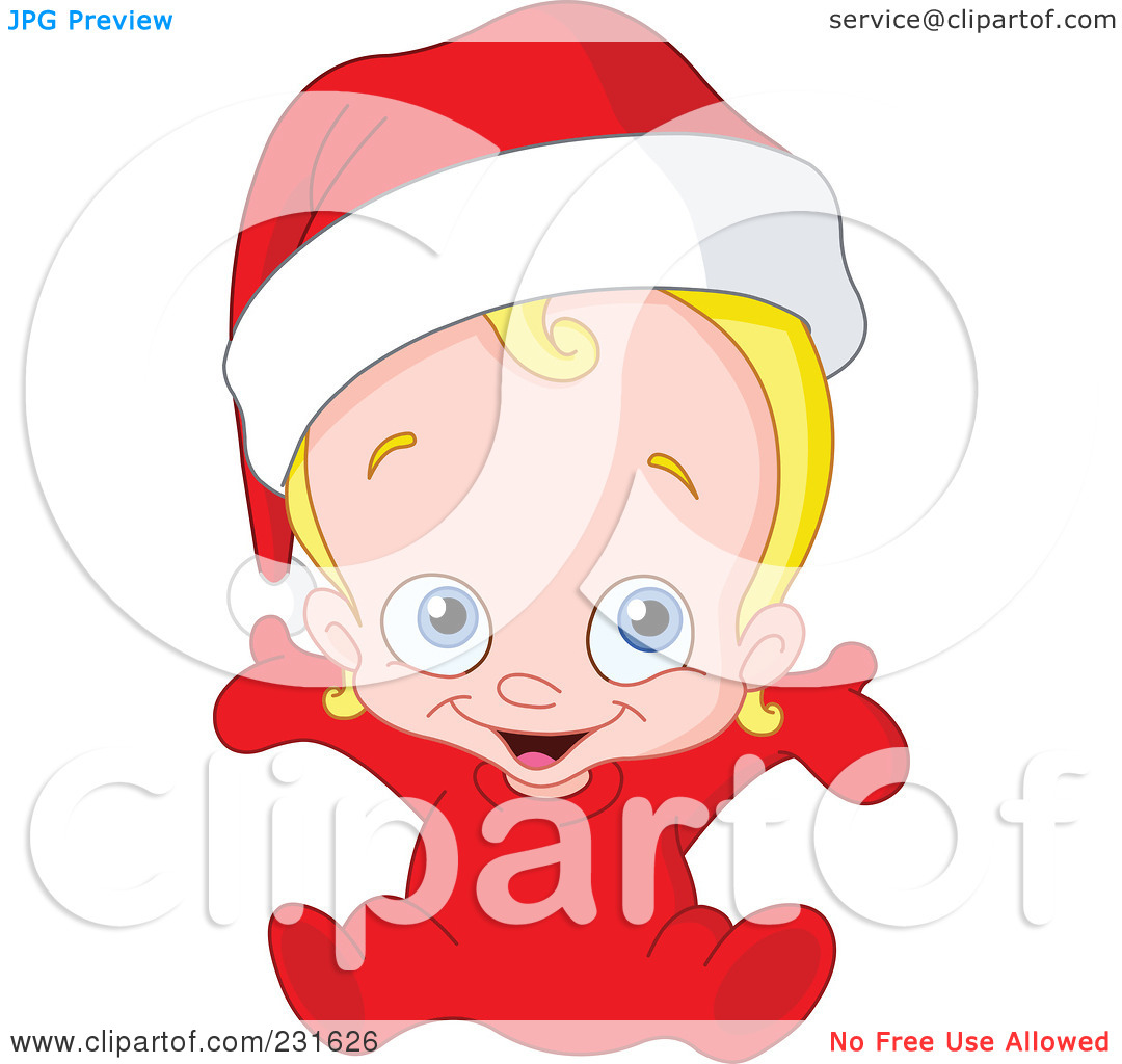 Free  Rf  Clipart Illustration Of A Cute Christmas Baby In A Santa Hat