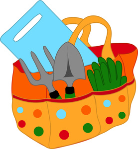 Gardening Clipart Image   Gardening Tote With Gloves And Tools