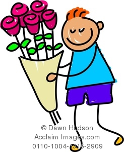 Little Boy Giving A Bunch Of Flowers Clipart Image   Acclaim Stock    