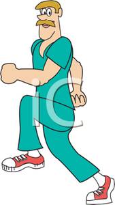 Male Nurse In Scrubs Jogging   Royalty Free Clipart Picture