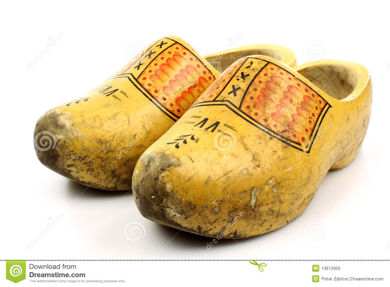 Pair Of Traditional Dutch Yellow Wooden Shoes Royalty Free Stock Photo