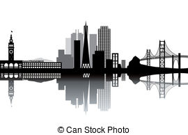 San Francisco Skyline   Black And White Vector Illustration