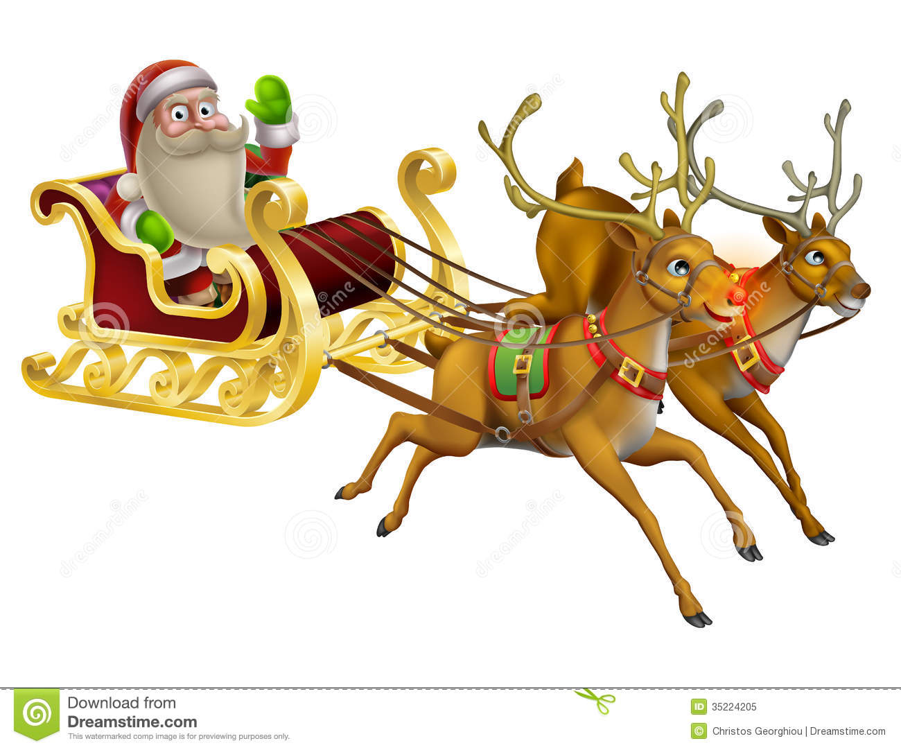 Santa Claus Christmas Sleigh Illustration With Santa Claus Riding In