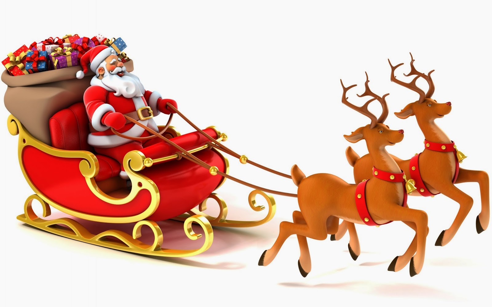 Santa Claus Coming To Town Riding His Reindeer Sleigh Flying In Sky    
