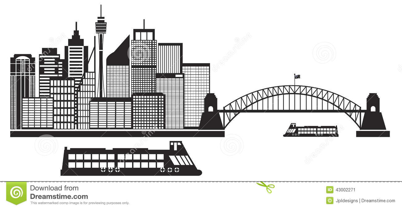 Sydney Australia Skyline Black And White Illustrat