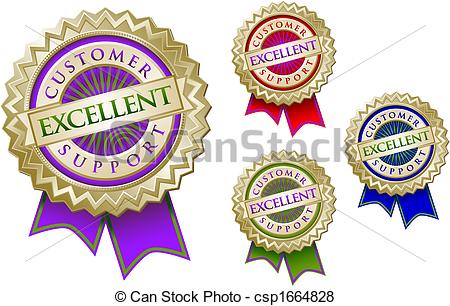 Vector Of Set Of Four Colorful Excellent Customer Support Emblem Seals