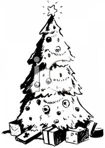 Black And White Christmas Tree With Presents   Royalty Free Clipart