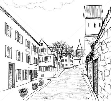City Street Clipart Black And White Historic City Street