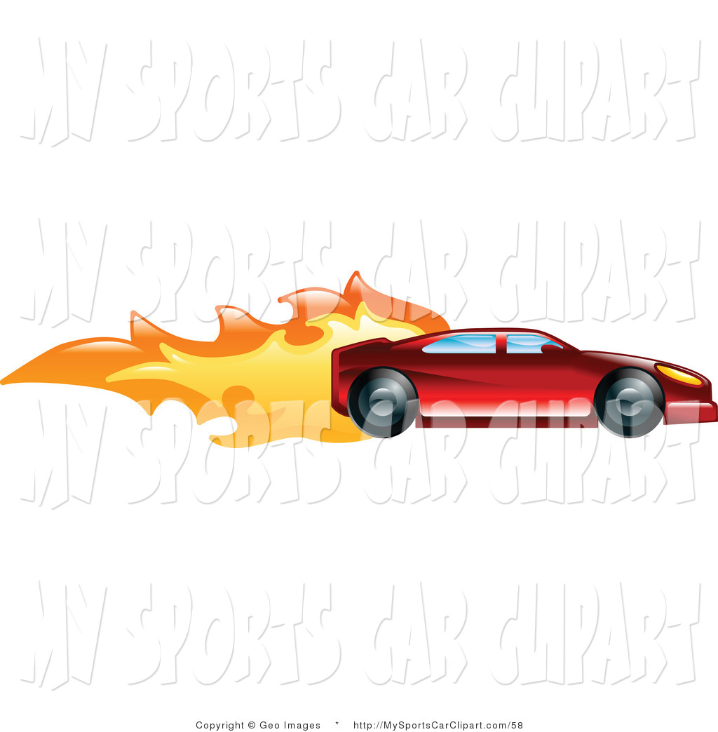 Clip Art Fast Red Sports Car Speeding With Flames Coming From The