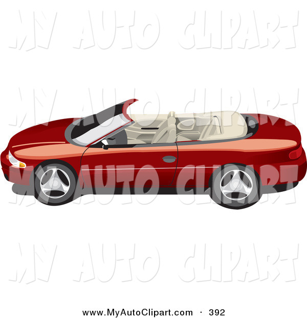 Clip Art Of A New Red Convertible Car With The Top Off Showing The