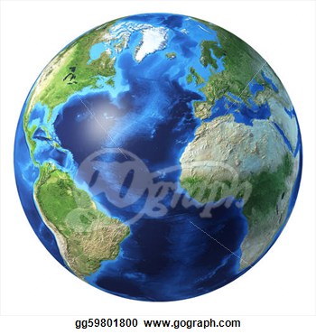 Clipart   Earth Globe Realistic 3 D Rendering  Atlantic Ocean View    