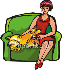 Couch With Her Dog While Brushing The Dogs Hair Royalty Free Clipart