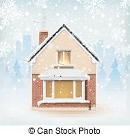 Detailed Winter House On Snowy Background Vectors Illustration