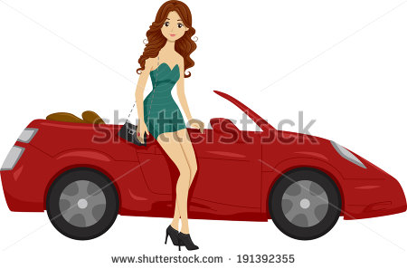 Girl In A Sexy Outfit Standing Beside A Red Sports Car   Stock Vector