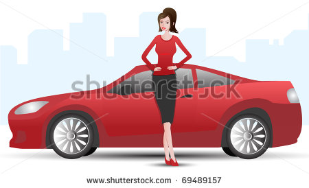 Pretty Girl And A Red Sports Car  Vector Illustration    69489157